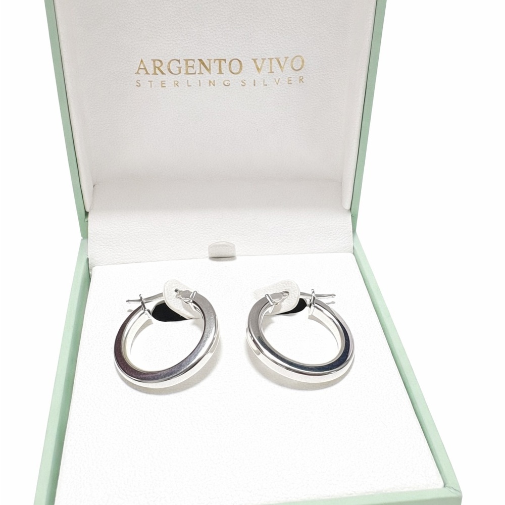 Argento Vivo 925 Sterling Silver Hoop Earrings 0.9” Lightweight w/ Box